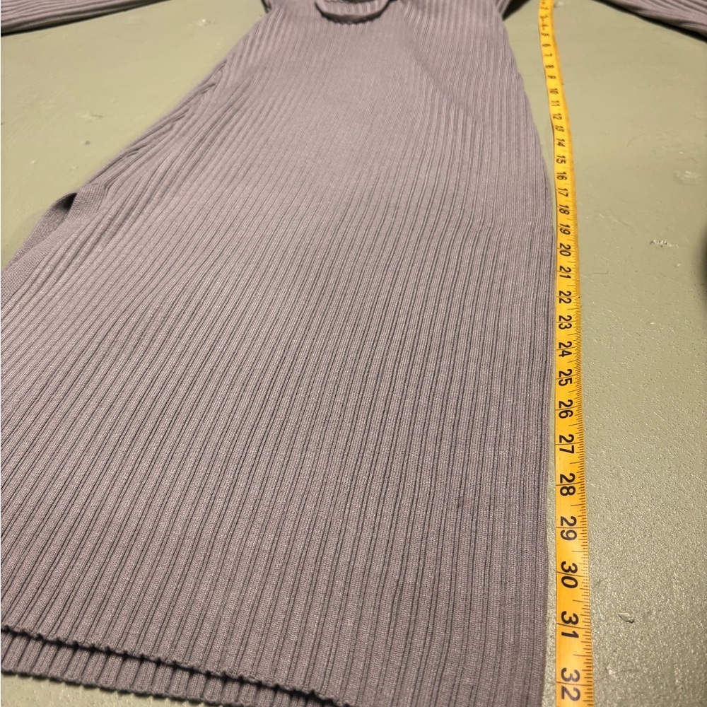 Deep Self Olive Ribbed Ruched Tie Front Midi Sweater Dress - Picture 12 of 13